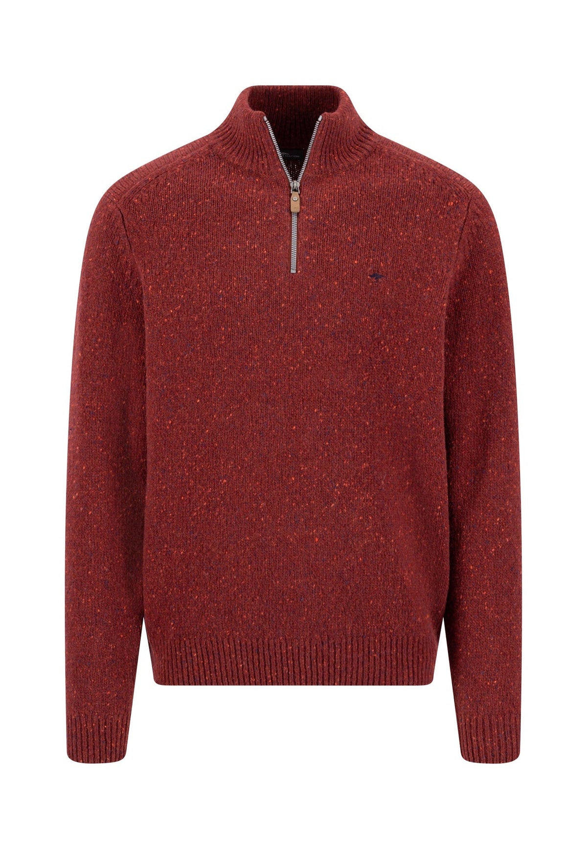 Fynch Hatton men's Donegal wool quarter-zip jumper in Brick – front view
