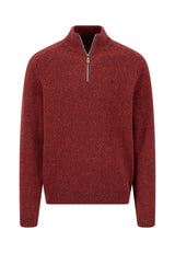 Fynch Hatton men's Donegal wool quarter-zip jumper in Brick – front view