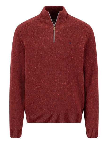 Fynch Hatton men's Donegal wool quarter-zip jumper in Brick – front view