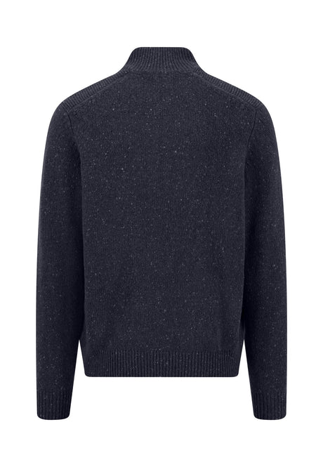 Fynch Hatton men's Donegal wool quarter-zip jumper in Navy – back view