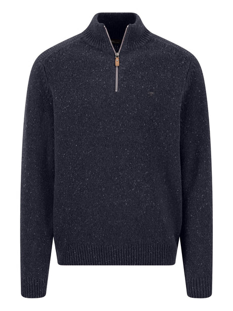 Fynch Hatton men's Donegal wool quarter-zip jumper in Navy – front view