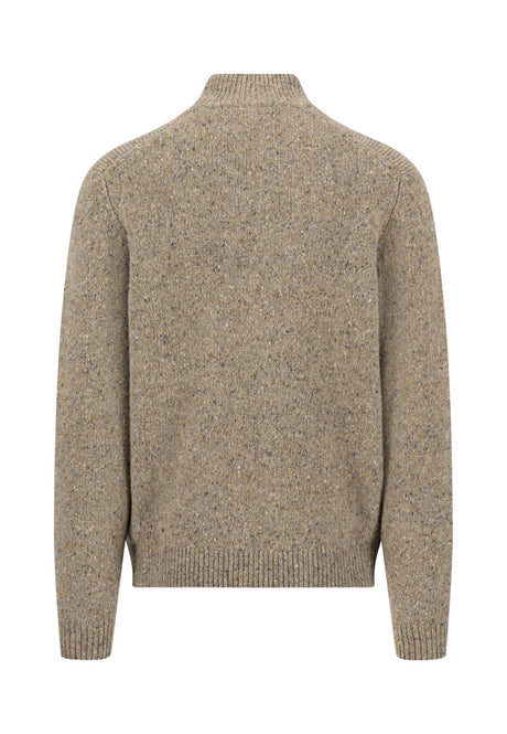 Fynch Hatton men's Donegal wool quarter-zip jumper in Clay – back view