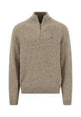 Fynch Hatton men's Donegal wool quarter-zip jumper in Clay – front view