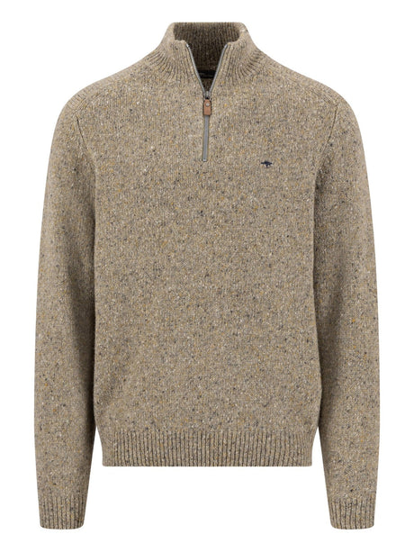 Fynch Hatton men's Donegal wool quarter-zip jumper in Clay – front view