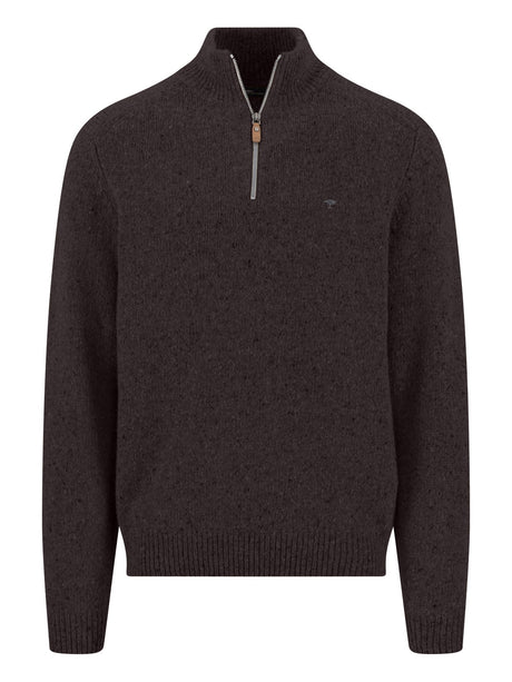 Fynch Hatton men's Donegal wool quarter-zip jumper in Soil – front view