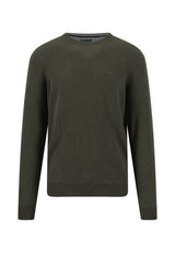Fynch Hatton men's crew neck merino cashmere sweater in Cypress – front view