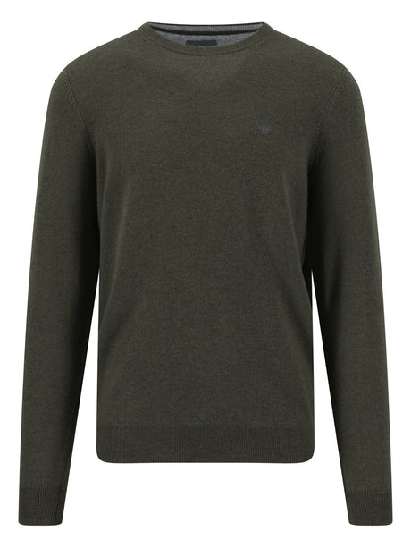Fynch Hatton men's crew neck merino cashmere sweater in Cypress – front view