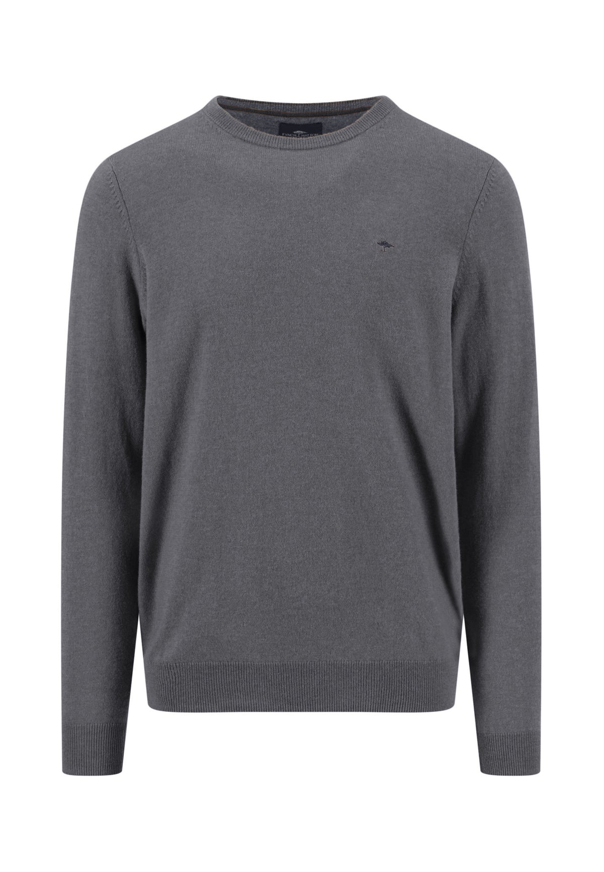 Fynch Hatton men's crew neck merino cashmere sweater in Steel – front view