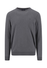 Fynch Hatton men's crew neck merino cashmere sweater in Steel – front view