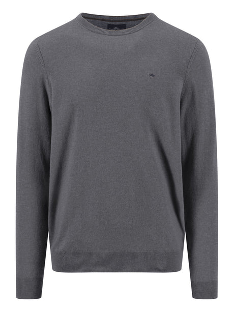 Fynch Hatton men's crew neck merino cashmere sweater in Steel – front view