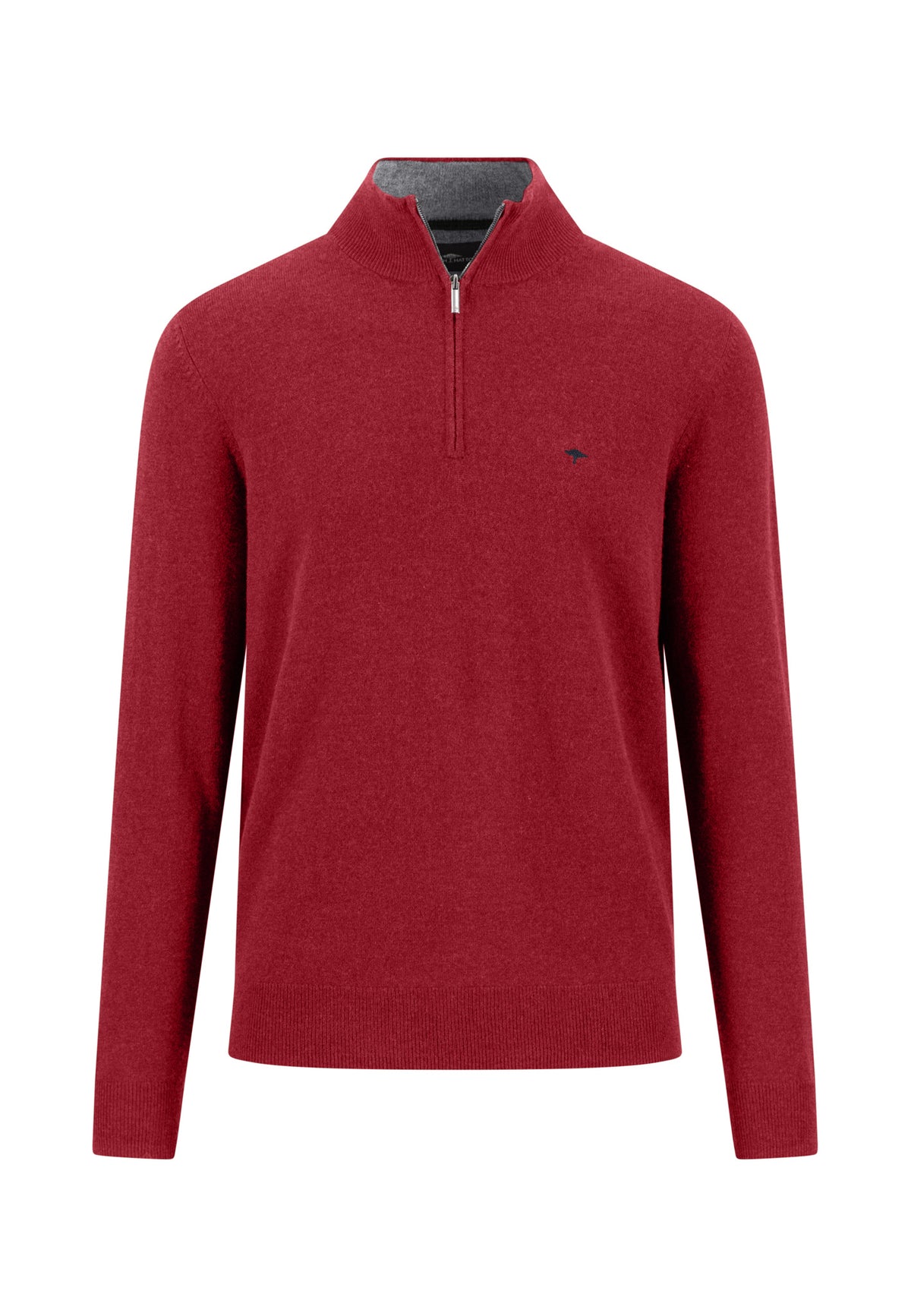 Fynch Hatton men's troyer 1/4 zip merino cashmere sweater in Brick – front view