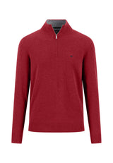 Fynch Hatton men's troyer 1/4 zip merino cashmere sweater in Brick – front view