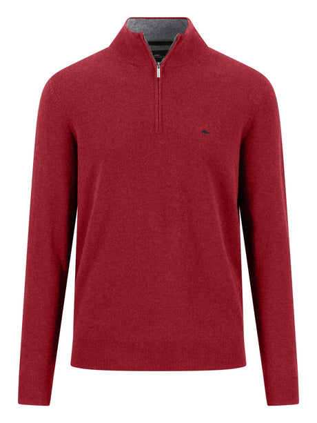 Fynch Hatton men's troyer 1/4 zip merino cashmere sweater in Brick – front view
