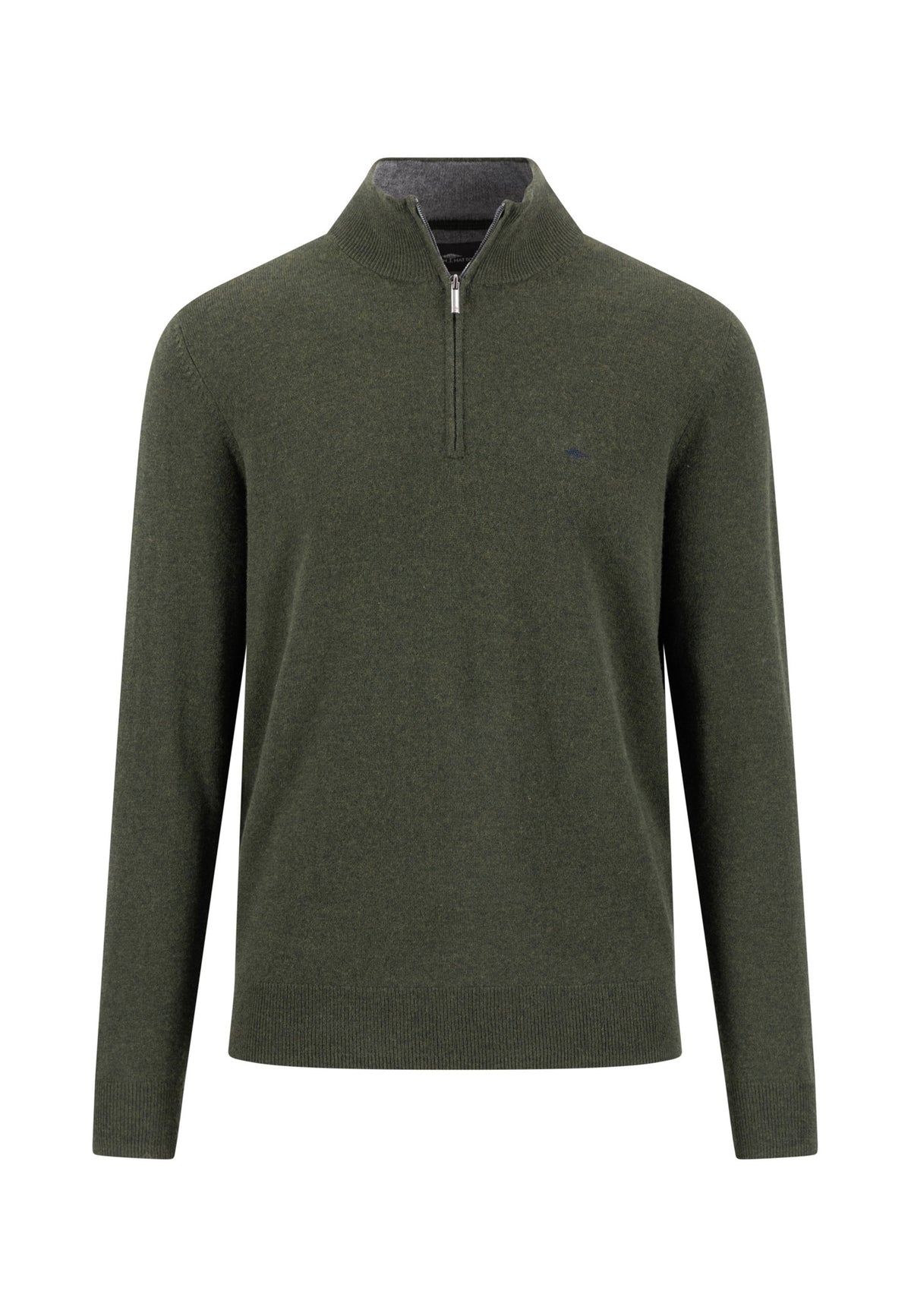 Fynch Hatton men's troyer 1/4 zip merino cashmere sweater in Cypress – front view
