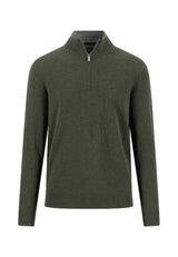 Fynch Hatton men's troyer 1/4 zip merino cashmere sweater in Cypress – front view