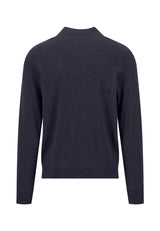 Fynch Hatton men's full zip merino cashmere cardigan in Navy – back view