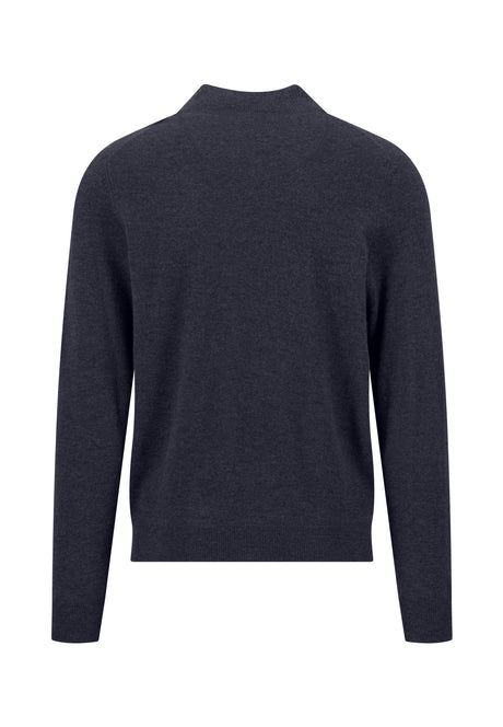 Fynch Hatton men's full zip merino cashmere cardigan in Navy – back view