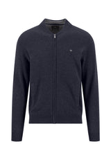 Fynch Hatton men's full zip merino cashmere cardigan in Navy – front view