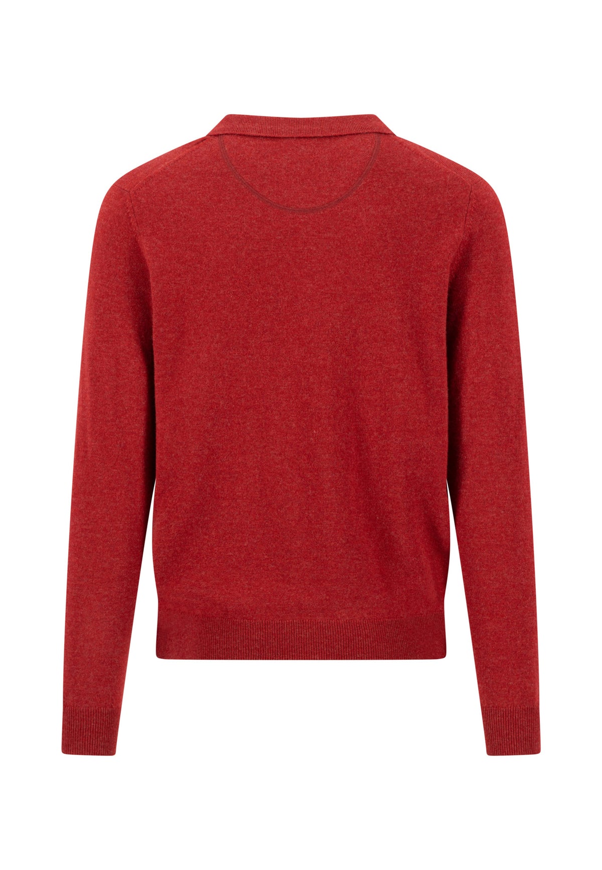 Fynch Hatton men's long sleeve merino cashmere knitted polo in Brick – back view