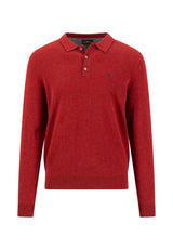 Fynch Hatton men's long sleeve merino cashmere knitted polo in Brick – front view