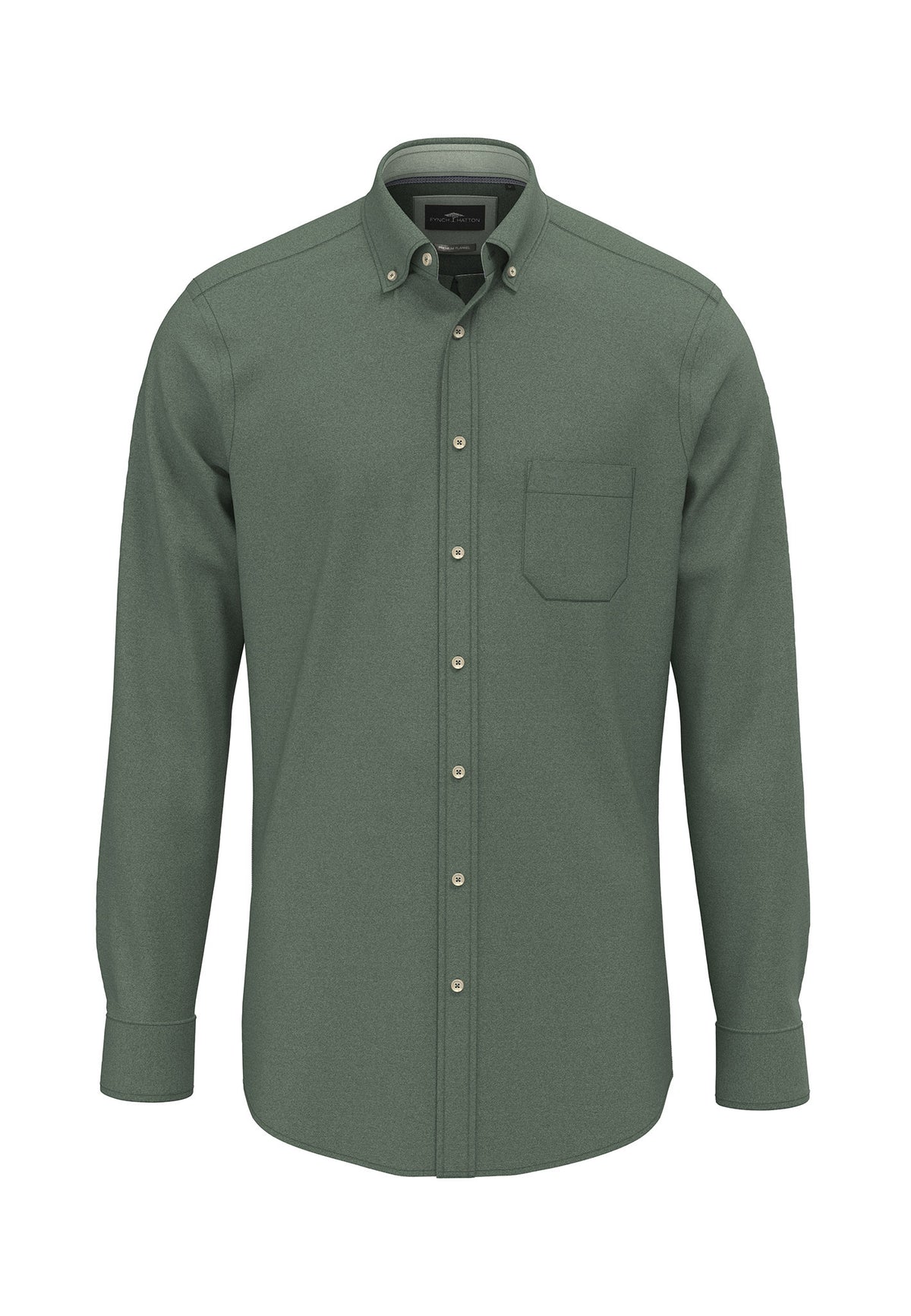 Fynch Hatton men's essential flannel button-down shirt in Dark Ivy – front view