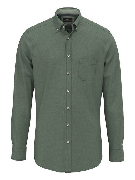 Fynch Hatton men's essential flannel button-down shirt in Dark Ivy – front view
