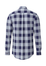 Fynch Hatton men's blue flannel check button-down shirt in Navy – back view