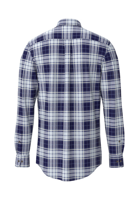 Fynch Hatton men's blue flannel check button-down shirt in Navy – back view