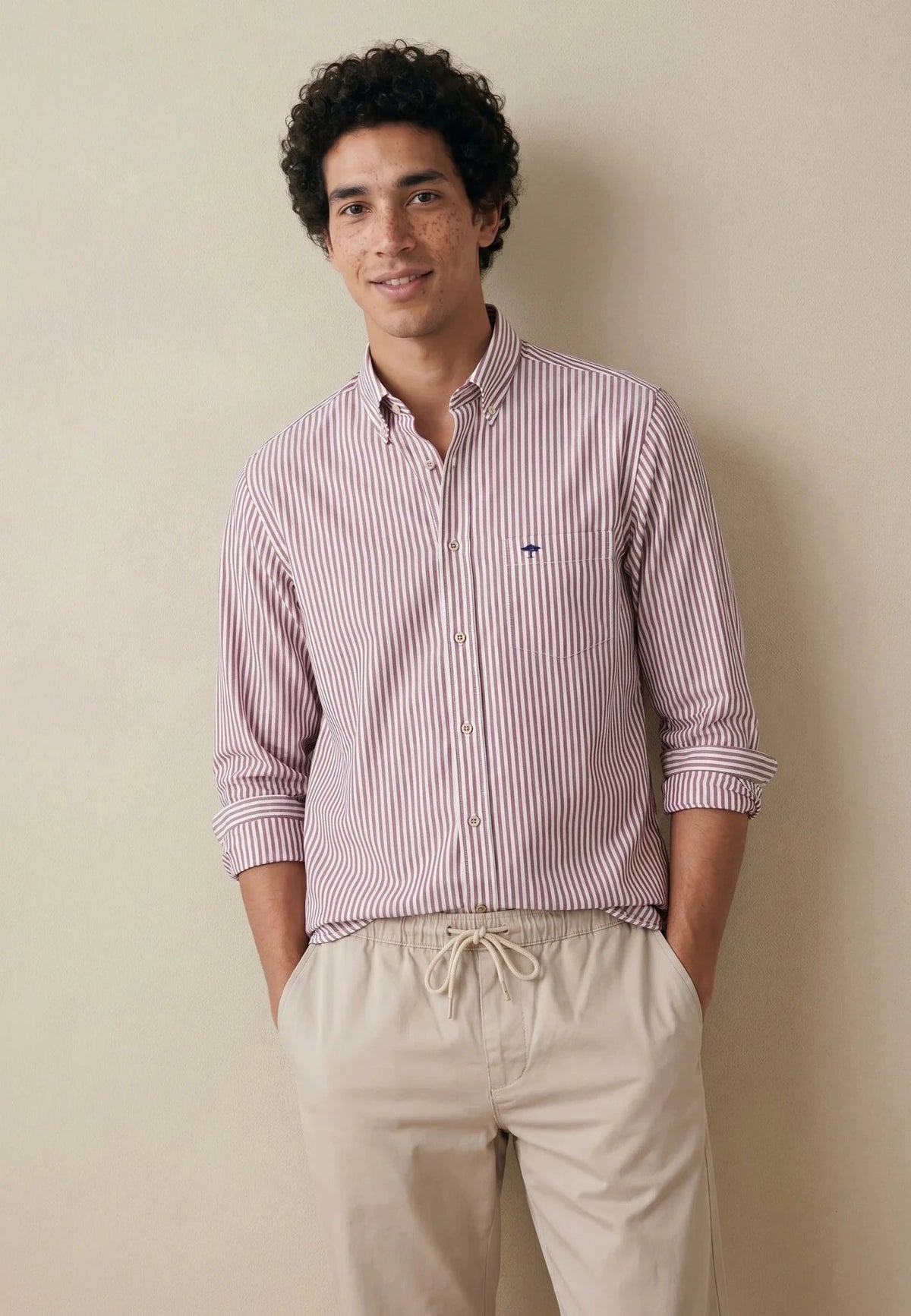 FYNCH HATTON Poplin Stripe Shirt - Men's Cotton Button-Down – Grape - view 2