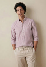 FYNCH HATTON Poplin Stripe Shirt - Men's Cotton Button-Down – Grape - view 2