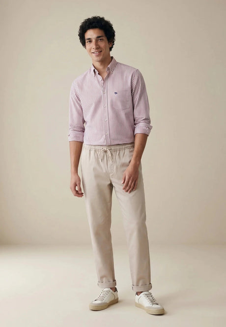 FYNCH HATTON Poplin Stripe Shirt - Men's Cotton Button-Down – Grape - view 4