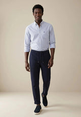 FYNCH HATTON Poplin Stripe Shirt - Men's Cotton Button-Down – Light Blue - view 3