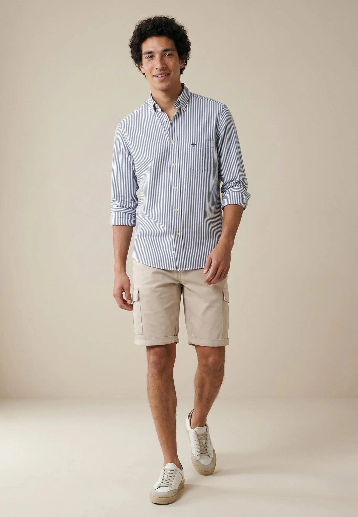 FYNCH HATTON Poplin Stripe Shirt - Men's Cotton Button-Down – Navy - view 3