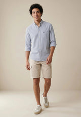 FYNCH HATTON Poplin Stripe Shirt - Men's Cotton Button-Down – Navy - view 3