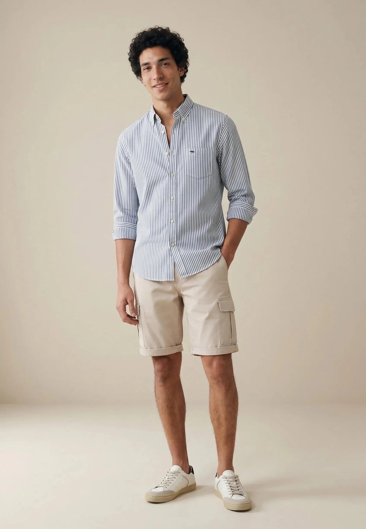 FYNCH HATTON Poplin Stripe Shirt - Men's Cotton Button-Down – Navy - view 4