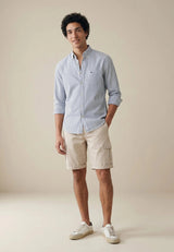 FYNCH HATTON Poplin Stripe Shirt - Men's Cotton Button-Down – Navy - view 4