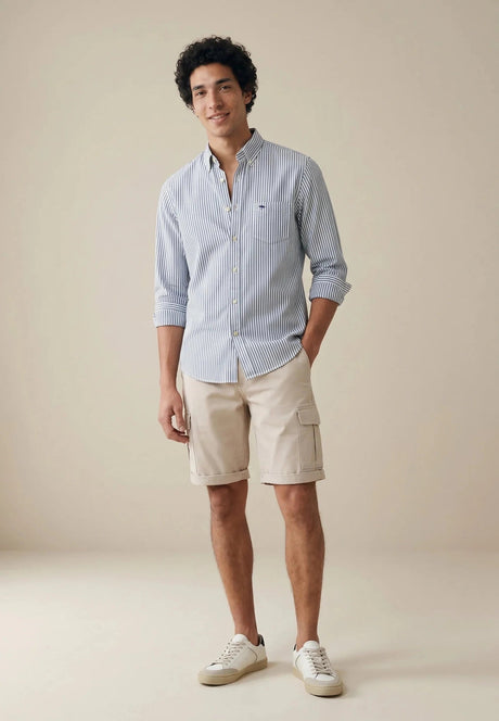 FYNCH HATTON Poplin Stripe Shirt - Men's Cotton Button-Down – Navy - view 4