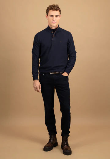 FYNCH HATTON Quarter Buttoned Sweater - Men's - Navy