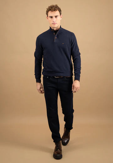 FYNCH HATTON Quarter Buttoned Sweater - Men's - Navy
