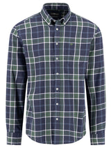 FYNCH HATTON Checked Cotton Shirt – Men’s Button-Down – Green/Blue