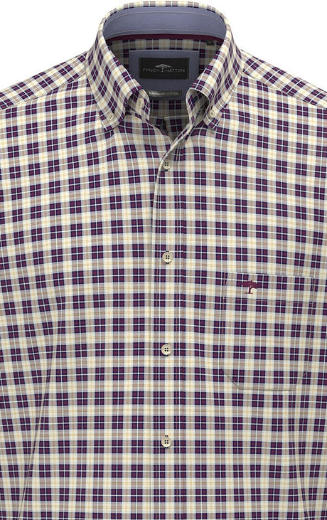 FYNCH-HATTON Classic Poplin Check Shirt – Men’s Button-Down – Deep Merlot