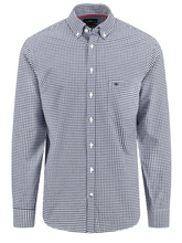 Load image into Gallery viewer, FYNCH HATTON Classic Vichy Shirt - Men&#39;s Soft Cotton – Navy Gingham Check
