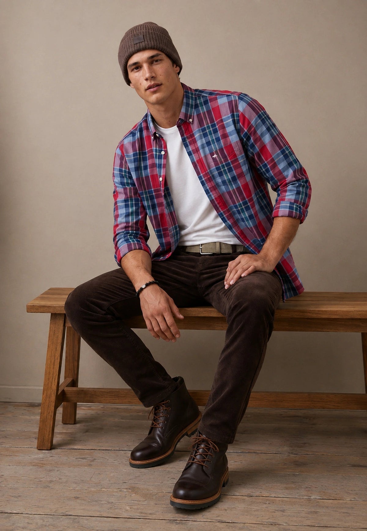 FYNCH HATTON Colourful Check Shirt - Men's Cotton Button-Down – Grape - view 2