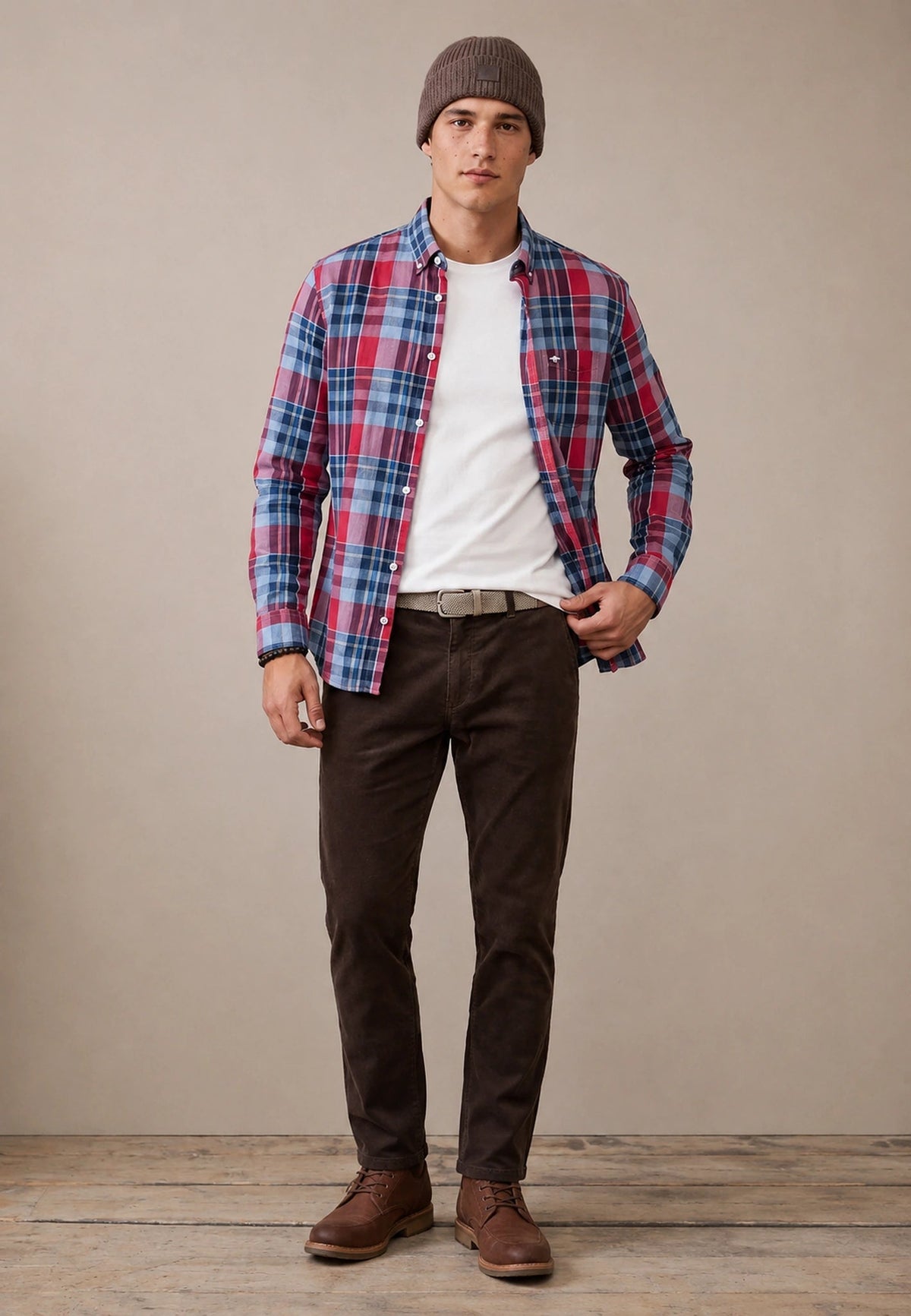 FYNCH HATTON Colourful Check Shirt - Men's Cotton Button-Down – Grape - view 3