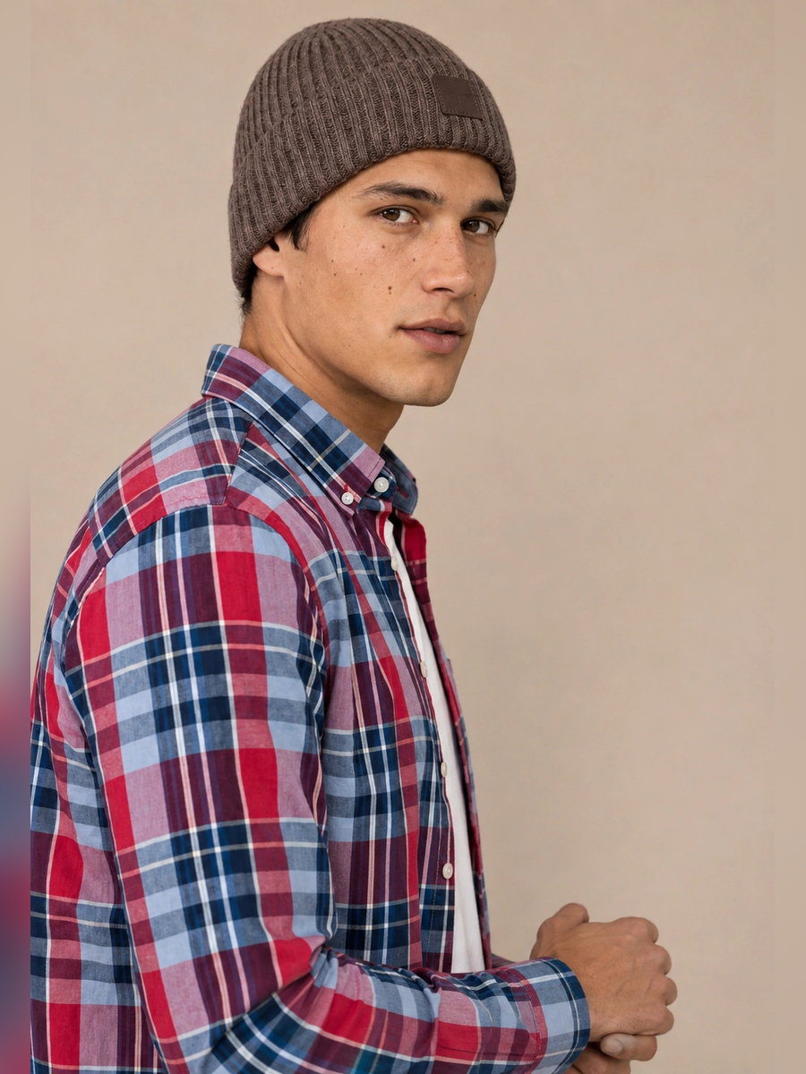 FYNCH HATTON Colourful Check Shirt - Men's Cotton Button-Down – Grape - view 4