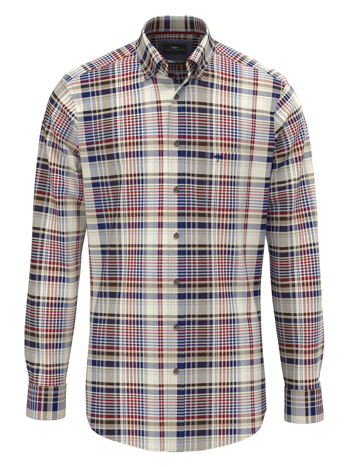 FYNCH HATTON Cotton Flannel Check Shirt – Men's Button-Down – Garnet Red