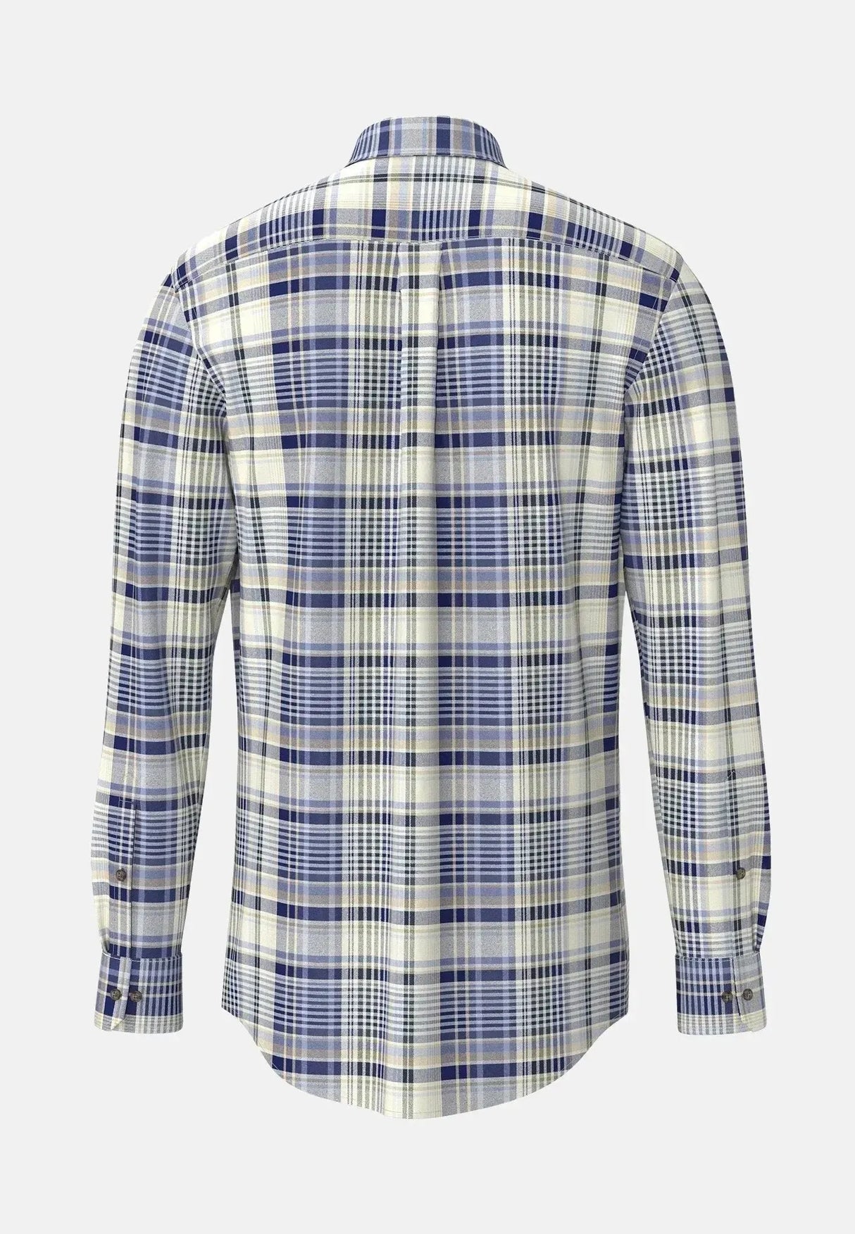 FYNCH HATTON Cotton Flannel Check Shirt – Men's Button-Down – Misty Blue