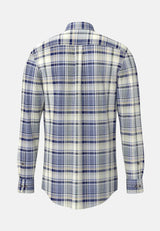 FYNCH HATTON Cotton Flannel Check Shirt – Men's Button-Down – Misty Blue