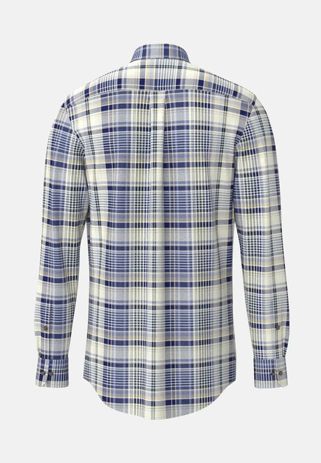 FYNCH HATTON Cotton Flannel Check Shirt – Men's Button-Down – Misty Blue