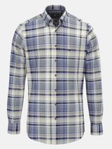 FYNCH HATTON Cotton Flannel Check Shirt – Men's Button-Down – Misty Blue